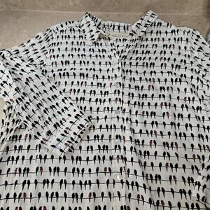 Jane And Delancey Birds On A Wire Top Womens Plus SZ 1X Work Novelty Artsy